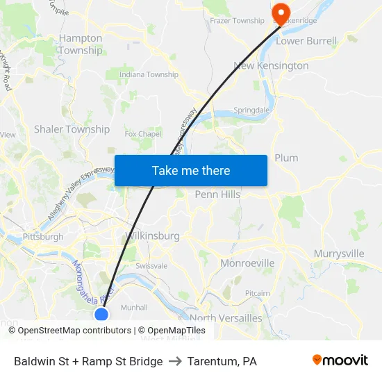 Baldwin St + Ramp St Bridge to Tarentum, PA map