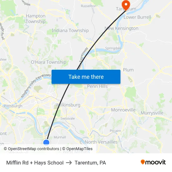 Mifflin Rd + Hays School to Tarentum, PA map