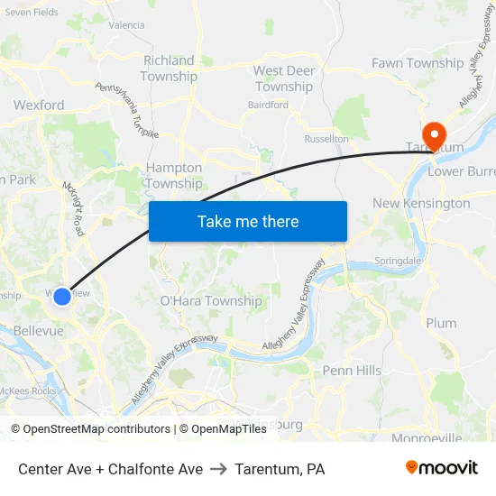 Center Ave + Chalfonte Ave to Tarentum, PA map