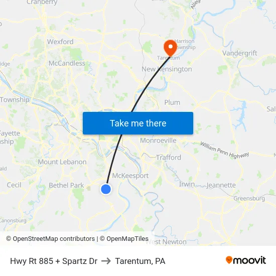 Hwy Rt 885 + Spartz Dr to Tarentum, PA map