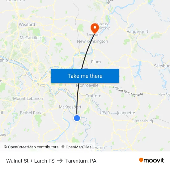 Walnut St + Larch FS to Tarentum, PA map