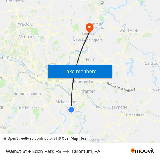 Walnut St + Eden Park FS to Tarentum, PA map