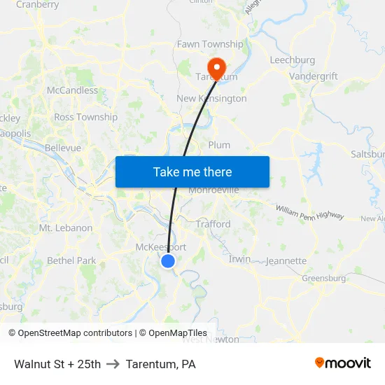 Walnut St + 25th to Tarentum, PA map