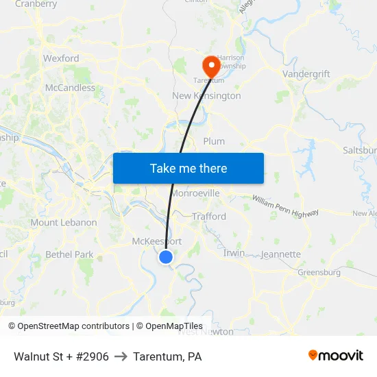 Walnut St + #2906 to Tarentum, PA map