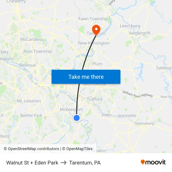 Walnut St + Eden Park to Tarentum, PA map