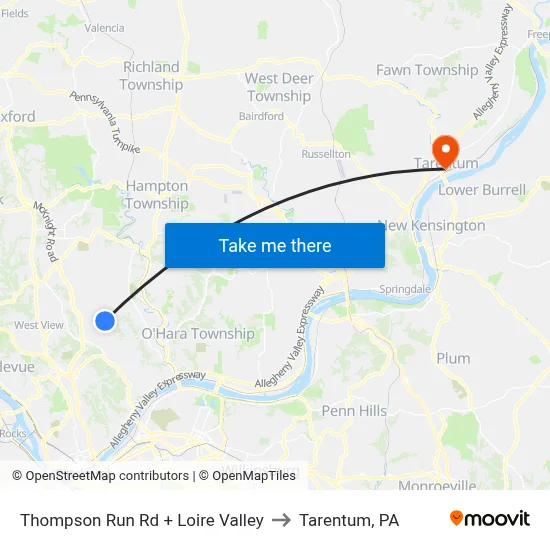 Thompson Run Rd + Loire Valley to Tarentum, PA map