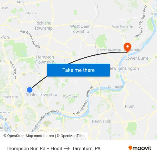 Thompson Run Rd + Hodil to Tarentum, PA map