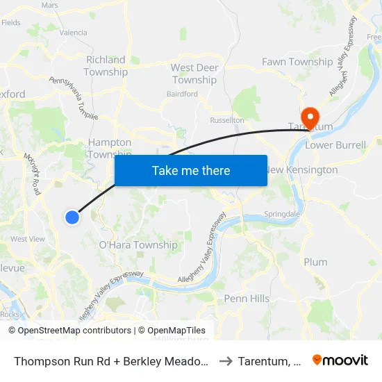 Thompson Run Rd + Berkley Meadows to Tarentum, PA map
