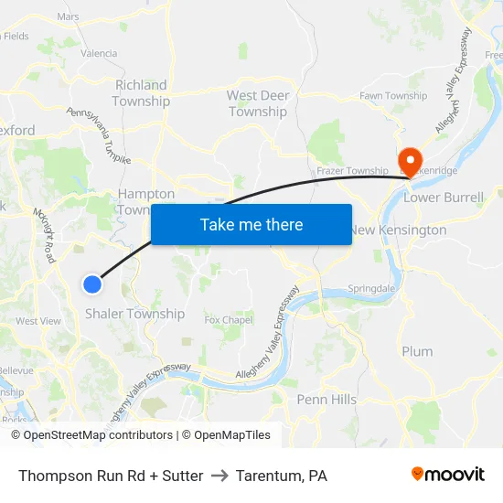 Thompson Run Rd + Sutter to Tarentum, PA map
