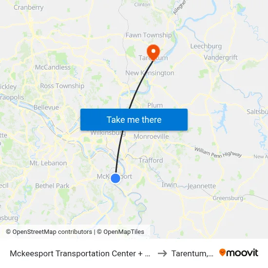 Mckeesport Transportation Center + Bay #4 to Tarentum, PA map