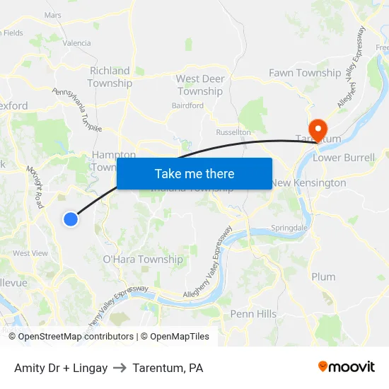 Amity Dr + Lingay to Tarentum, PA map
