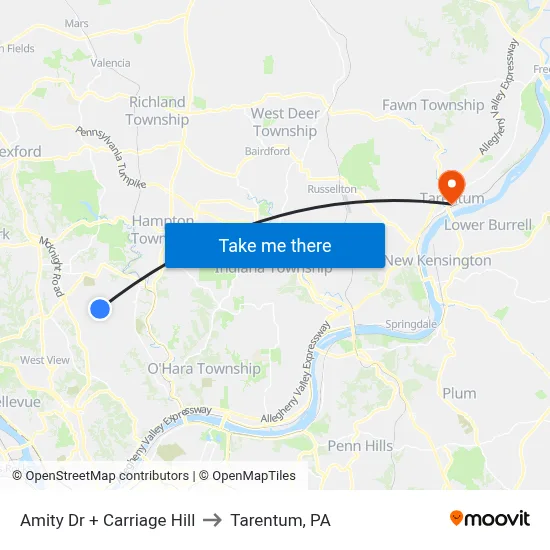 Amity Dr + Carriage Hill to Tarentum, PA map
