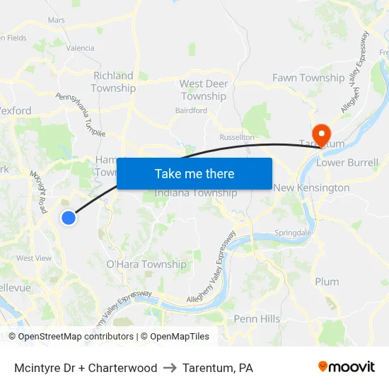 Mcintyre Dr + Charterwood to Tarentum, PA map
