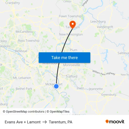 Evans Ave + Lamont to Tarentum, PA map