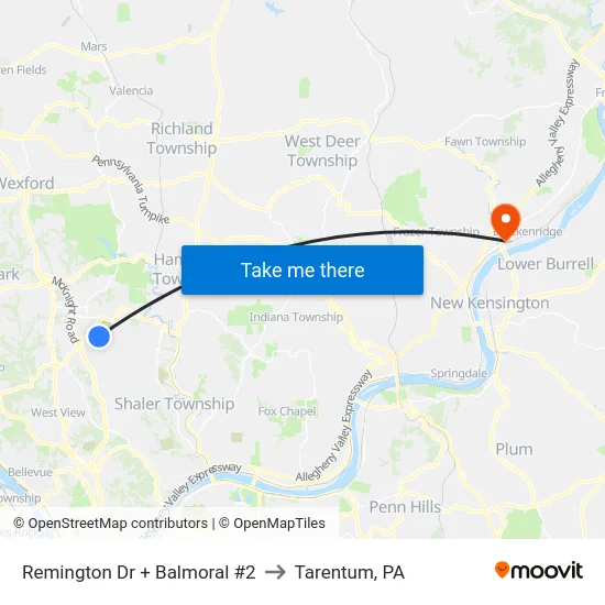 Remington Dr + Balmoral #2 to Tarentum, PA map