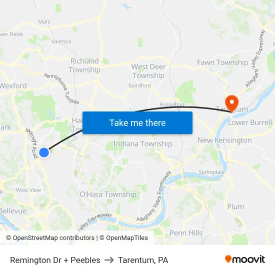 Remington Dr + Peebles to Tarentum, PA map