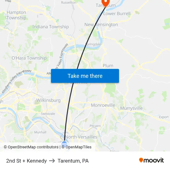 2nd St + Kennedy to Tarentum, PA map