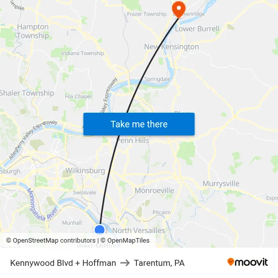 Kennywood Blvd + Hoffman to Tarentum, PA map
