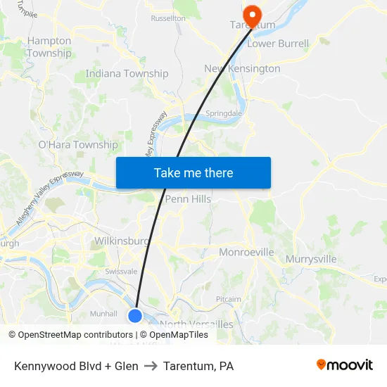 Kennywood Blvd + Glen to Tarentum, PA map