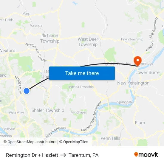 Remington Dr + Hazlett to Tarentum, PA map