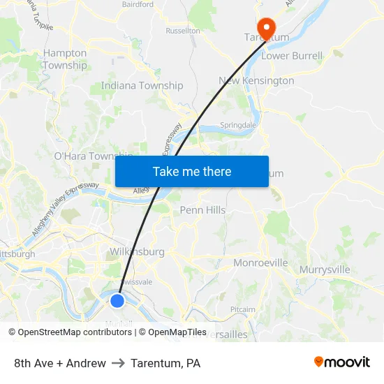8th Ave + Andrew to Tarentum, PA map