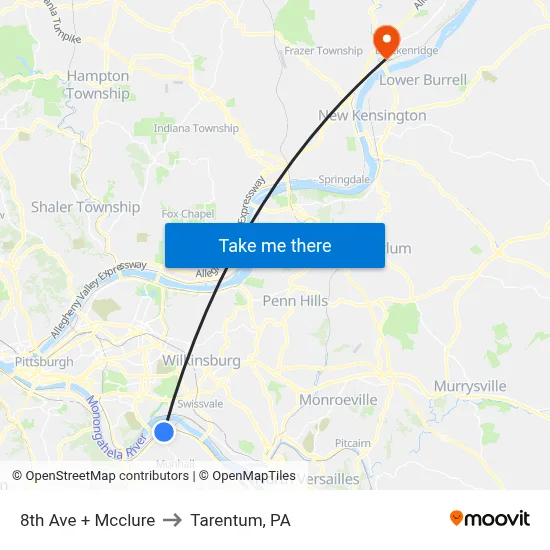 8th Ave + Mcclure to Tarentum, PA map