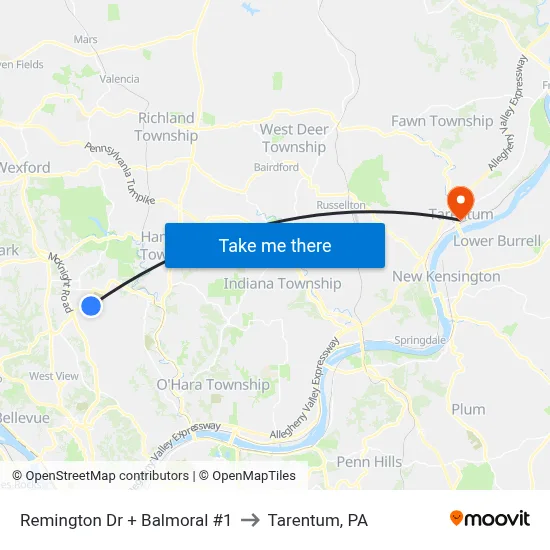 Remington Dr + Balmoral #1 to Tarentum, PA map