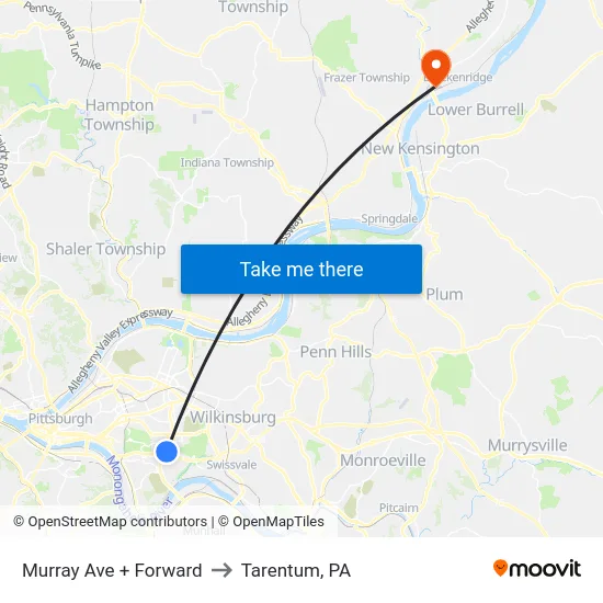 Murray Ave + Forward to Tarentum, PA map