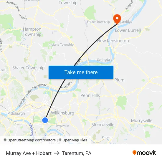 Murray Ave + Hobart to Tarentum, PA map