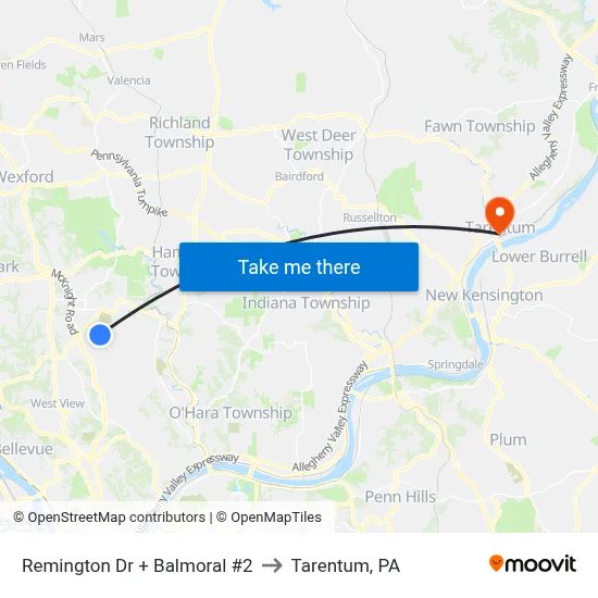 Remington Dr + Balmoral #2 to Tarentum, PA map