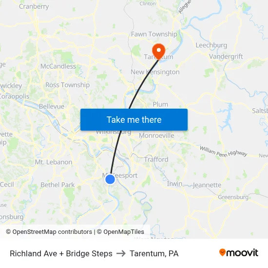 Richland Ave + Bridge Steps to Tarentum, PA map