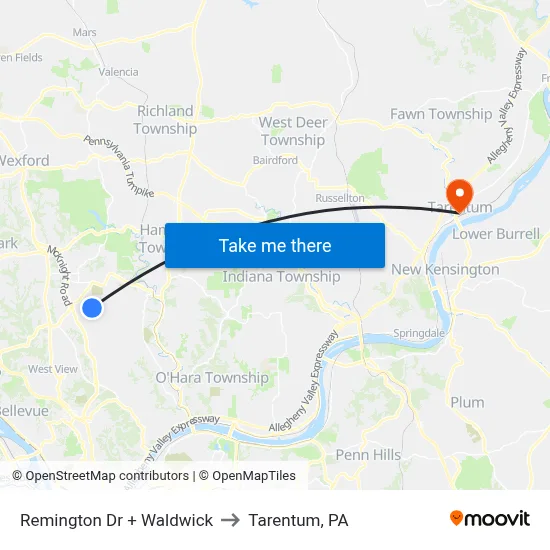Remington Dr + Waldwick to Tarentum, PA map