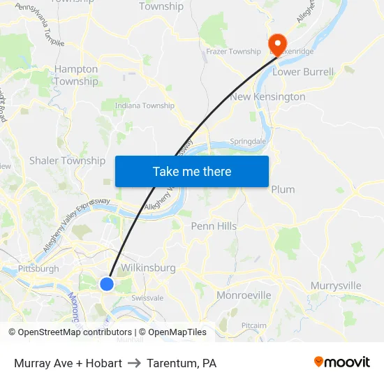 Murray Ave + Hobart to Tarentum, PA map