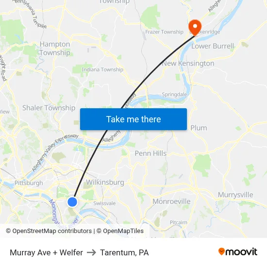 Murray Ave + Welfer to Tarentum, PA map