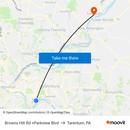 Browns Hill Rd +Parkview Blvd to Tarentum, PA map