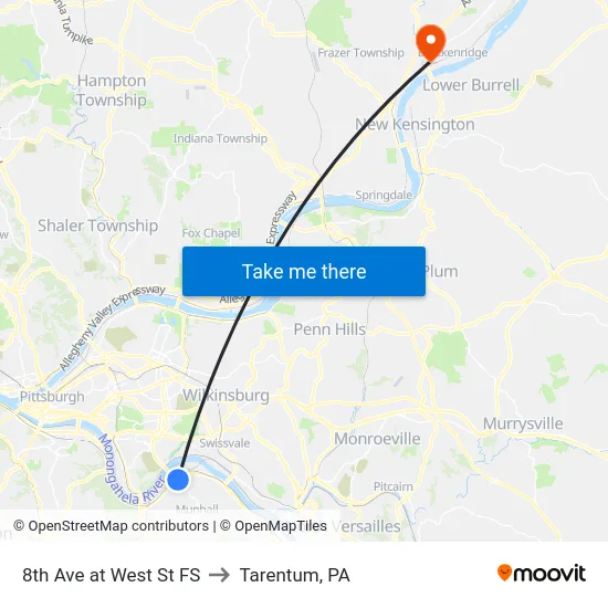 8th Ave at West St FS to Tarentum, PA map
