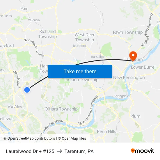 Laurelwood Dr + #125 to Tarentum, PA map