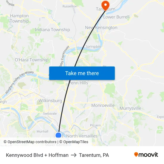 Kennywood Blvd + Hoffman to Tarentum, PA map