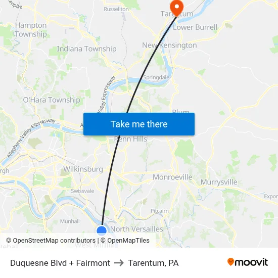 Duquesne Blvd + Fairmont to Tarentum, PA map