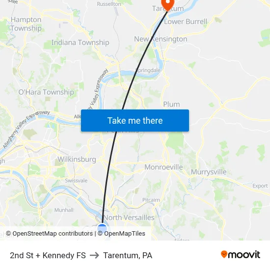 2nd St + Kennedy FS to Tarentum, PA map