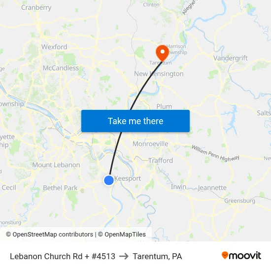 Lebanon Church Rd + #4513 to Tarentum, PA map