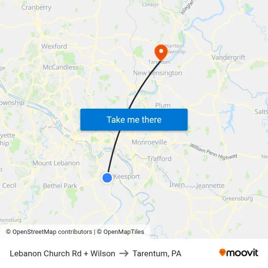 Lebanon Church Rd + Wilson to Tarentum, PA map