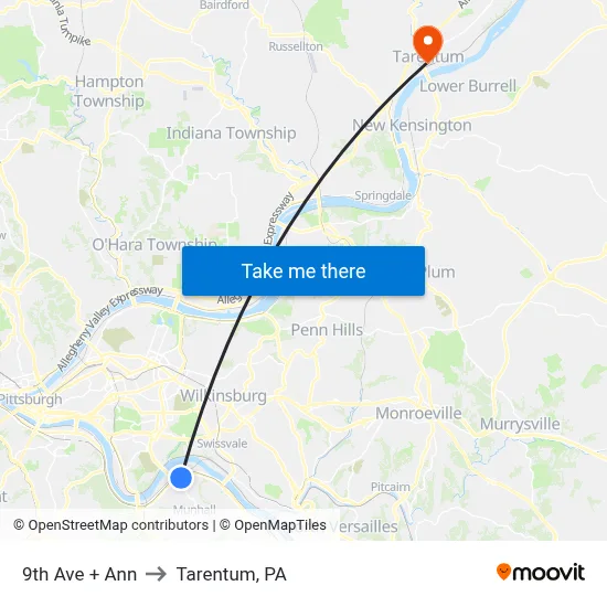 9th Ave + Ann to Tarentum, PA map