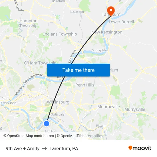 9th Ave + Amity to Tarentum, PA map
