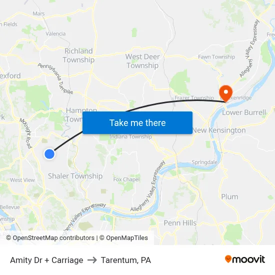 Amity Dr + Carriage to Tarentum, PA map