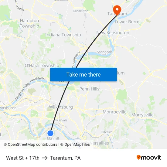 West St + 17th to Tarentum, PA map