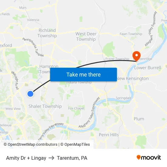 Amity Dr + Lingay to Tarentum, PA map