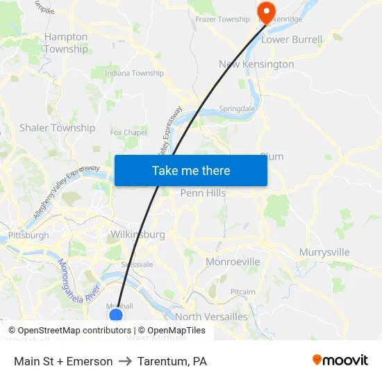 Main St + Emerson to Tarentum, PA map