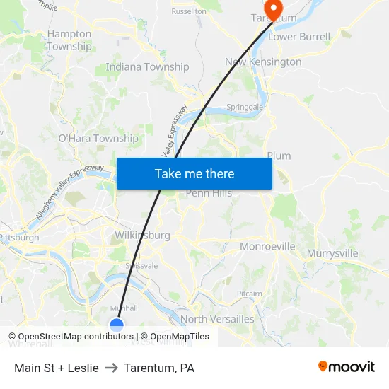 Main St + Leslie to Tarentum, PA map
