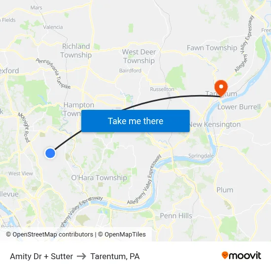 Amity Dr + Sutter to Tarentum, PA map